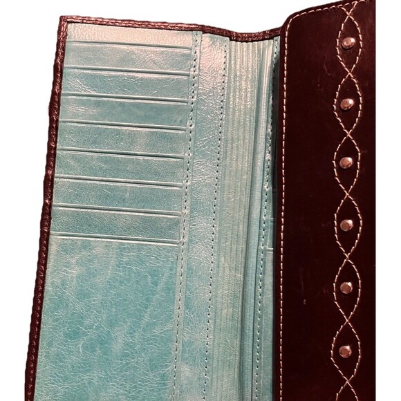 Pardo & Negro Genuine Leather Women's Wallet Brown with Turquoise Organizer GUC - Picture 8 of 16